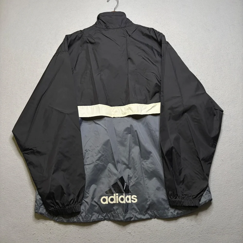 Adidas Windbreaker Jacket Mens XL Black Grey Vintage 90s Half Zip Pullover Logo